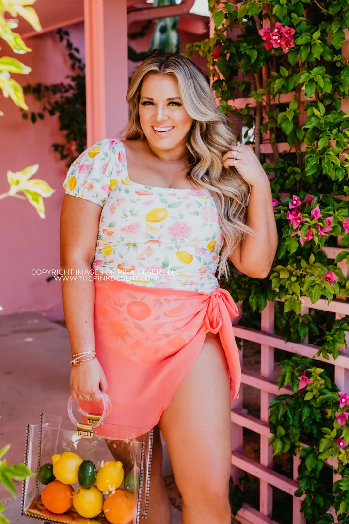 SWIM PUFF SLEEVE ONE PIECE IN CITRUS PRINT BY SASSY RED LIPSTICK X PINK DESERT 6 SWIM PUFF SLEEVE ONE PIECE IN CITRUS PRINT BY SASSY RED LIPSTICK X PINK DESERT