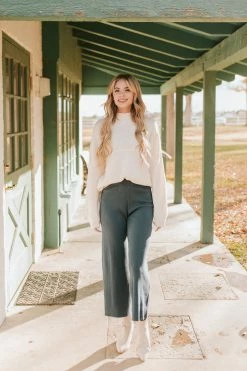 Wishlist BOTTOMS THE MIDNIGHT BREEZE RIBBED PANTS IN SLATE BLUE