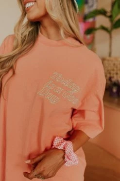 BLT THE TODAY IS A GOOD DAY EMBROIDERED TEE IN CORAL