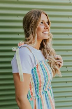 Aaron & Amber THE BOARDWALK TIE SHOULDER MAXI DRESS IN MULTI