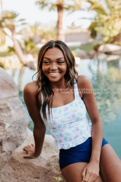 PINK DESERT MINI RUFFLE CROP PEPLUM SWIM TOP IN POPSICLE