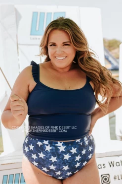 PINK DESERT SWEETY FLUTTER CROP SWIM TOP IN INDIGO