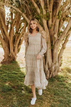 &merci THE PARIS SMOCKED MIDI DRESS IN IVORY PAISLEY DRESSES