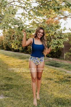 PINK DESERT MINI RUFFLE CROP PEPLUM SWIM TOP IN INDIGO