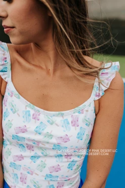 PINK DESERT SWEETY FLUTTER CROP SWIM TOP IN POPSICLE