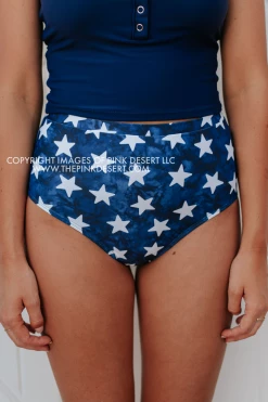 PINK DESERT VINTAGE HIGH WAIST SWIM BOTTOM IN SPANGLED STAR PRINT