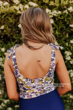 PINK DESERT TIE STRAP MIDKINI SWIM TOP IN WILD LAVENDER