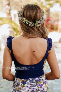 PINK DESERT SWEETY FLUTTER CROP SWIM TOP IN INDIGO