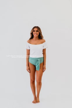 PUFF SLEEVE MIDKINI SWIM TOP IN RIBBED WHITE BY PINK DESERT