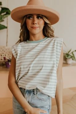 Moodie THE MACK MUSCLE TEE IN MINT STRIPES
