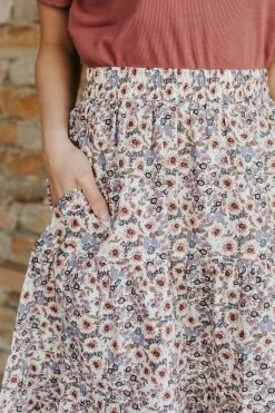 Calista THE LULA TIERED SKIRT IN LAVENDER FLORAL SKIRTS
