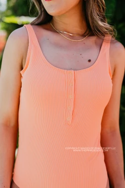 BUTTON FRONT ONE PIECE IN RIBBED ORANGE DREAMSICLE BY SASSY RED LIPSTICK X PINK DESERT SWIM