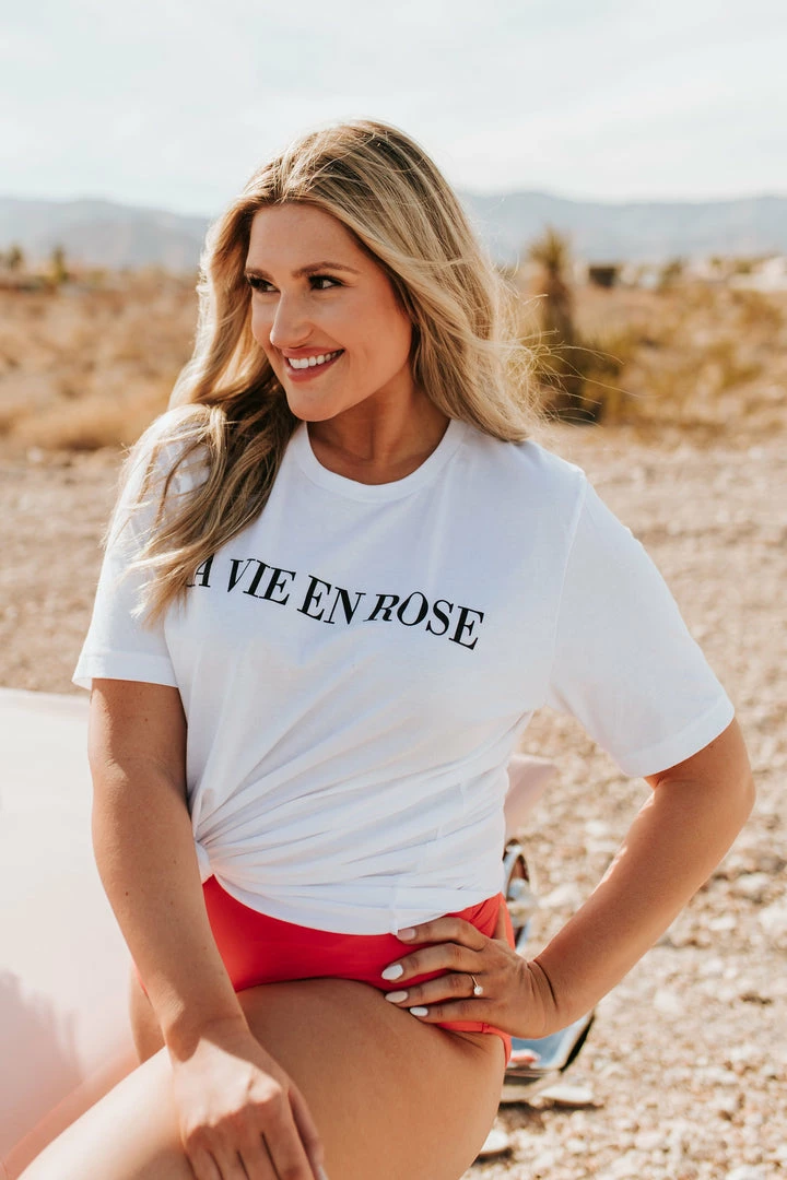 THE LA VIE EN ROSE TEE IN WHITE BY PINK DESERT SWIM 6 THE LA VIE EN ROSE TEE IN WHITE BY PINK DESERT SWIM
