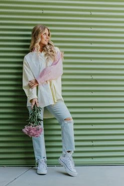 In The Beginning THE JAKE BUTTON DOWN TOP IN COLORBLOCK TOPS