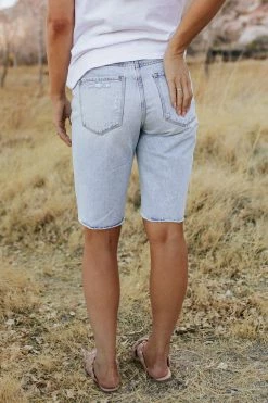 Vervet By Flying Monkey THE VERVET SUPER HIGH RISE BERMUDA SHORTS IN LIGHT WASH
