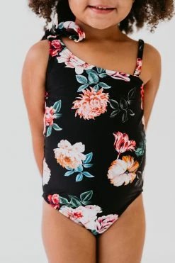 GIRLS ONE SHOULDER BOW ONE PIECE IN LE FLEUR BY PINK DESERT
