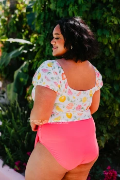 PUFF SLEEVE MIDKINI SWIM TOP IN CITRUS PRINT BY SASSY RED LIPSTICK X PINK DESERT