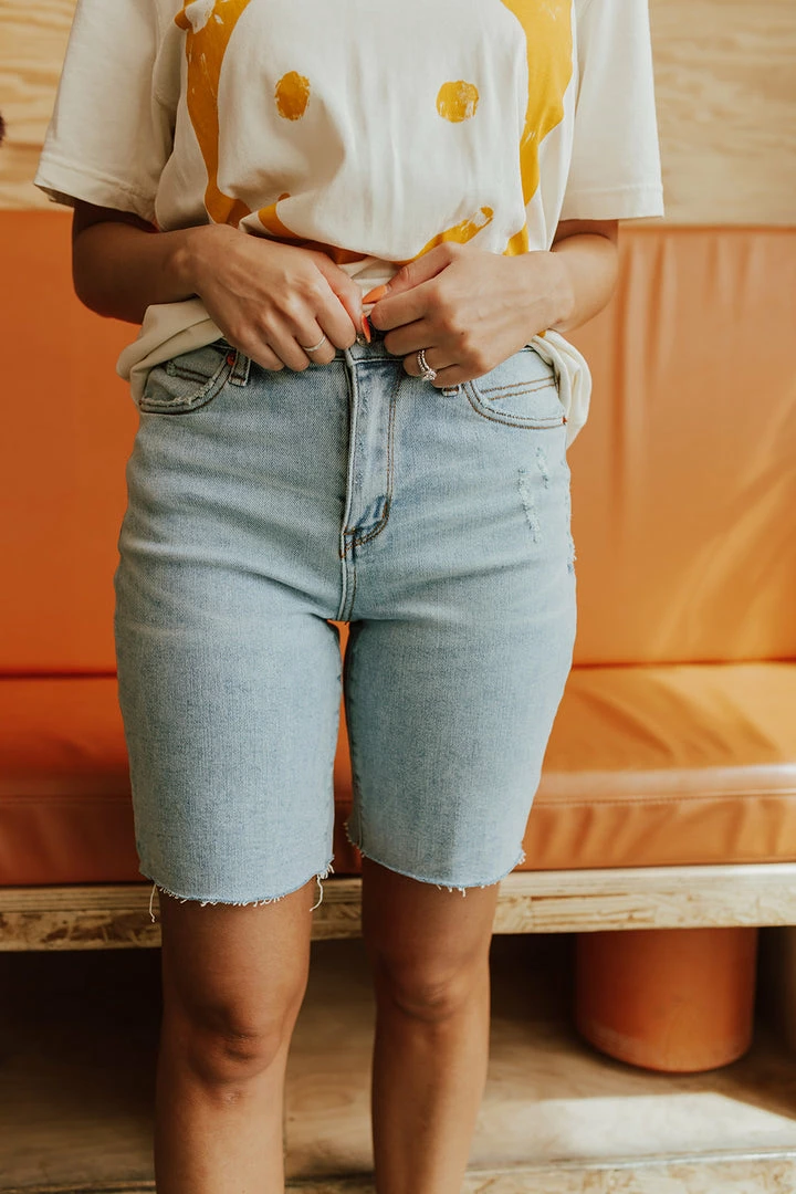 Tea N Rose THE ABOVE AND BEYOND HIGH RISE BERMUDA SHORTS IN LIGHT WASH 1 Tea N Rose THE ABOVE AND BEYOND HIGH RISE BERMUDA SHORTS IN LIGHT WASH