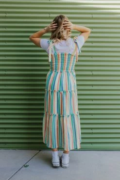 Aaron & Amber THE BOARDWALK TIE SHOULDER MAXI DRESS IN MULTI