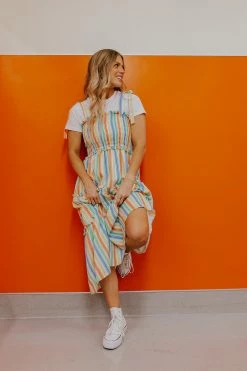 Aaron & Amber THE BOARDWALK TIE SHOULDER MAXI DRESS IN MULTI