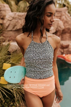 PINK DESERT HALTER MIDKINI SWIM TOP IN SNOW LEOPARD