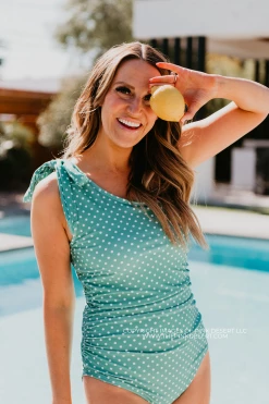 SWIM ONE SHOULDER BOW ONE PIECE IN CIAO! POLKA DOT BY PINK DESERT