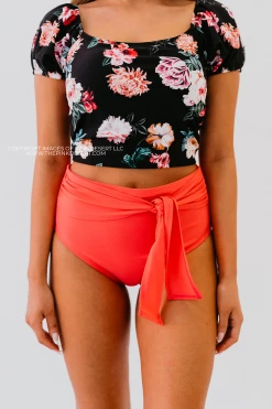 HIGH WAIST TIE FRONT SWIM BOTTOMS IN BISOU RASPBERRY BY PINK DESERT