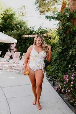 SWIM SARAH WRAP ONE PIECE IN CITRUS BY SASSY RED LIPSTICK X PINK DESERT