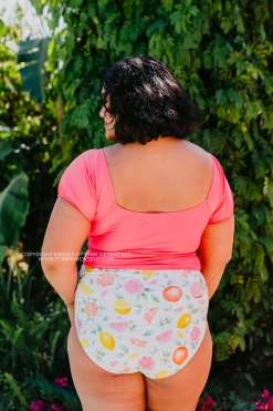 PUFF SLEEVE MIDKINI SWIM TOP IN PALM SPRINGS PINK BY SASSY RED LIPSTICK X PINK DESERT