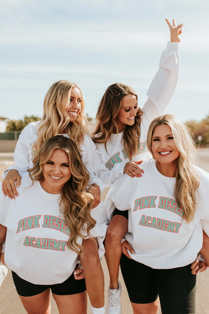 THE PINK DESERT ACADEMY PULLOVER IN WHITE BY PINK DESERT 8 THE PINK DESERT ACADEMY PULLOVER IN WHITE BY PINK DESERT