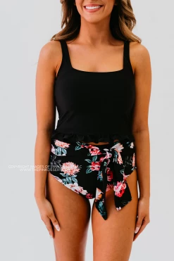 PINK DESERT MINI RUFFLE CROP PEPLUM SWIM TOP IN BLACK 17 PINK DESERT MINI RUFFLE CROP PEPLUM SWIM TOP IN BLACK