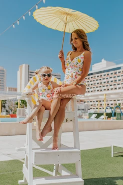 SWIM SARAH WRAP ONE PIECE IN CITRUS BY SASSY RED LIPSTICK X PINK DESERT