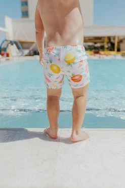 BOYS EUROPEAN CUT SWIM SHORT IN CITRUS PRINT BY SASSY RED LIPSTICK X PINK DESERT