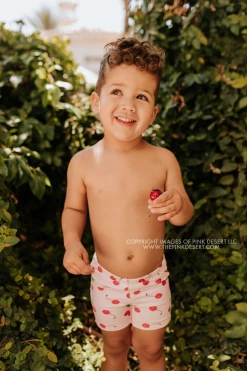 PINK DESERT BOYS EUROPEAN CUT SWIM SHORT IN CHERRY BOMB