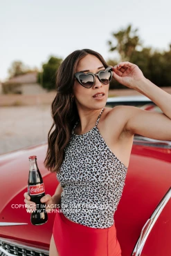 PINK DESERT HALTER MIDKINI SWIM TOP IN SNOW LEOPARD