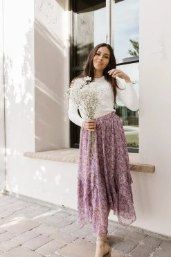 Polagram/Baevely SKIRTS THE LARSA FLORAL MIDI SKIRT IN LILAC