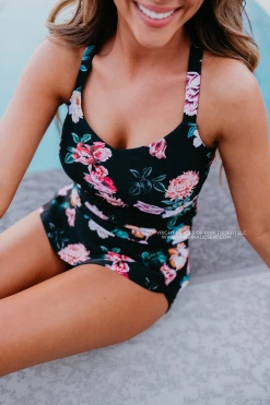 SWIM ELEVATED PEPLUM TANKINI IN LE FLEUR BY PINK DESERT