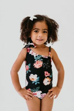 GIRLS ONE SHOULDER BOW ONE PIECE IN LE FLEUR BY PINK DESERT