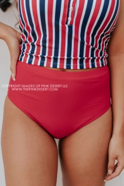 PINK DESERT VINTAGE HIGH WAIST SWIM BOTTOM IN CHERRY RED