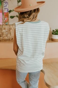 Moodie THE MACK MUSCLE TEE IN MINT STRIPES