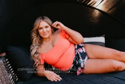 PUFF SLEEVE MIDKINI SWIM TOP IN RIBBED PEACHBERRY BY PINK DESERT