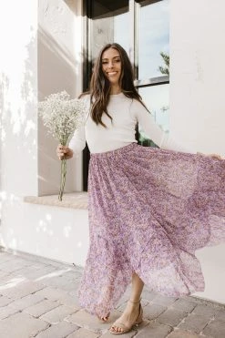 Polagram/Baevely SKIRTS THE LARSA FLORAL MIDI SKIRT IN LILAC