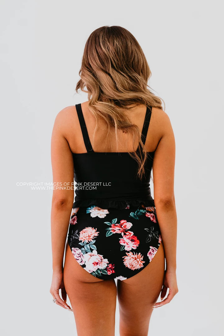 HIGH WAIST TIE FRONT SWIM BOTTOMS IN LE FLEUR BY PINK DESERT 3 HIGH WAIST TIE FRONT SWIM BOTTOMS IN LE FLEUR BY PINK DESERT