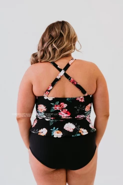 SWIM ELEVATED PEPLUM TANKINI IN LE FLEUR BY PINK DESERT
