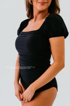 PUFF SLEEVE ONE PIECE IN BLACK BY PINK DESERT SWIM