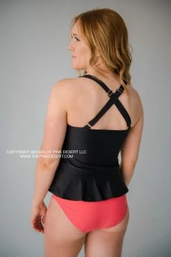 ELEVATED PEPLUM TANKINI IN BLACK BY PINK DESERT