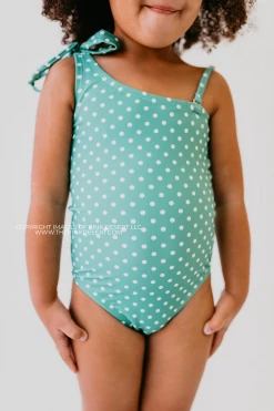 SWIM GIRLS ONE SHOULDER BOW ONE PIECE IN CIAO! POLKA DOTS BY PINK DESERT