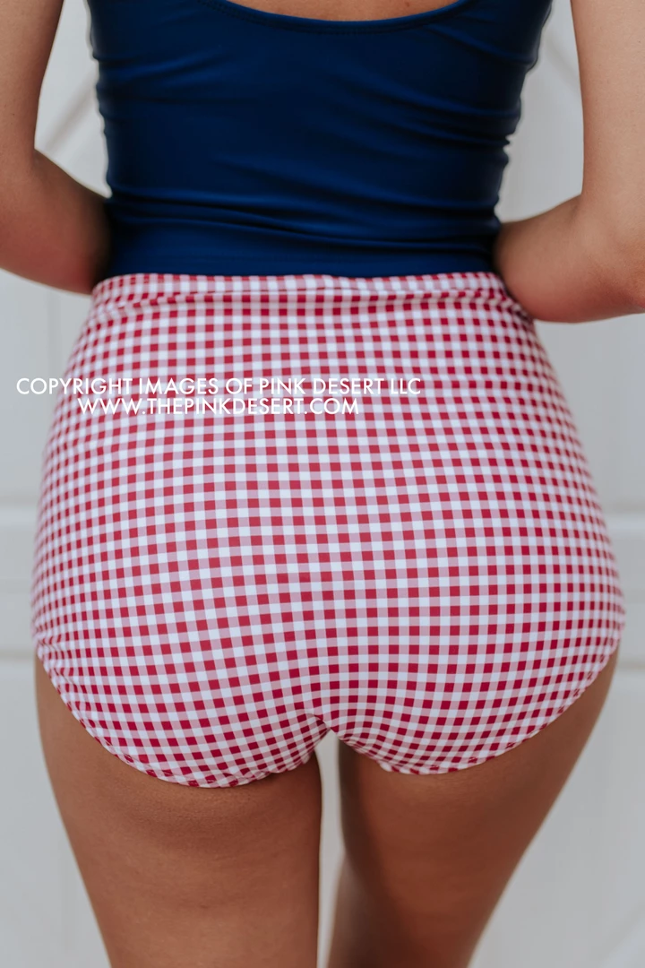 PINK DESERT HIGH WAIST SWIM BOTTOM IN SUMMER GINGHAM 2 PINK DESERT HIGH WAIST SWIM BOTTOM IN SUMMER GINGHAM