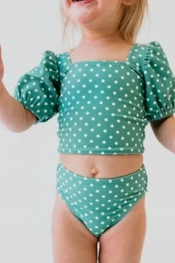GIRLS PUFF SLEEVE SWIM TOP IN CIAO! POLKA DOT BY PINK DESERT