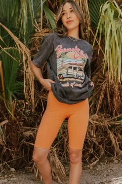 Hyfve BOTTOMS THE BLAKE BIKER SHORTS IN ORANGE SHERBET